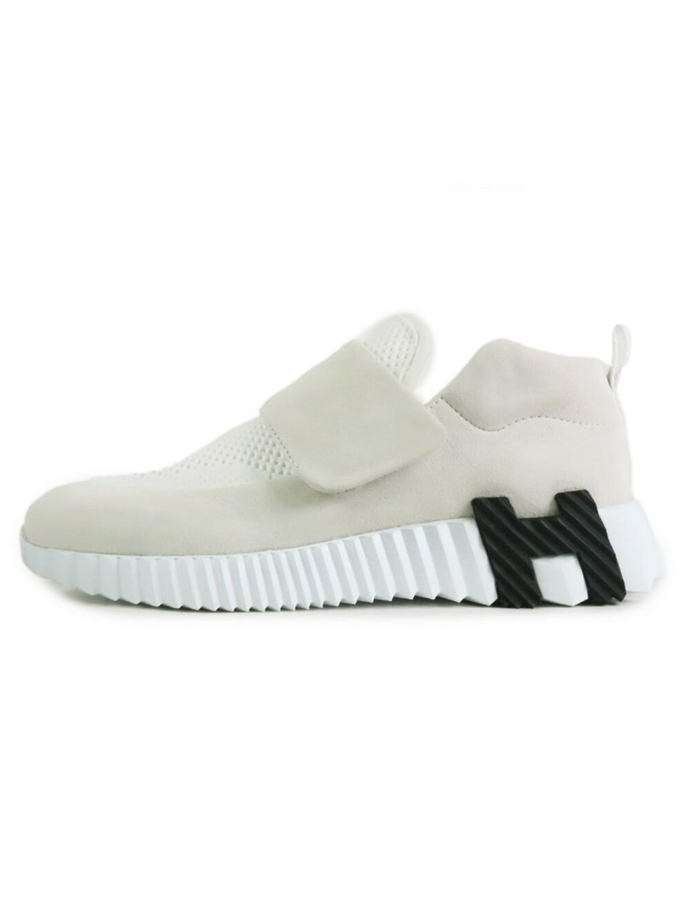 Hermes Bouncing Velcro Sneakers White Black Suede Mesh Slip-on